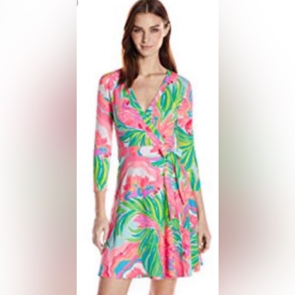 Lilly Pulitzer Emilia Wrap Dress XS Paradise Bound Beach Stretch Comfort Floral
